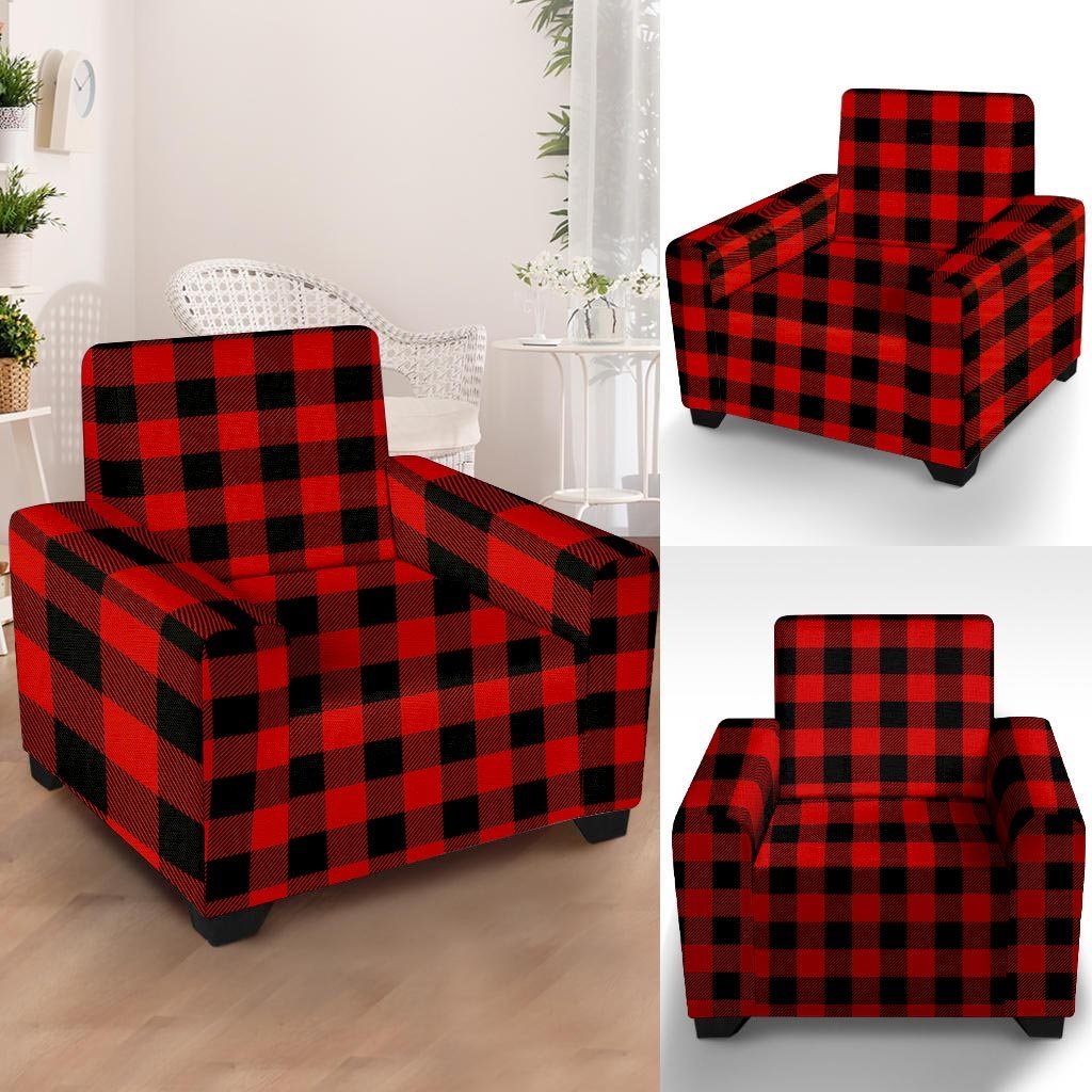 Red Plaid Armchair Cover-grizzshop