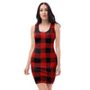 Red Plaid Bodycon Dress-grizzshop