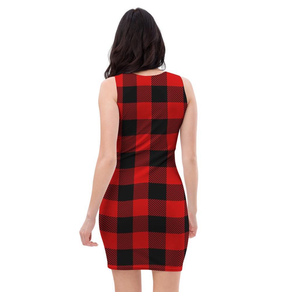 Red Plaid Bodycon Dress-grizzshop