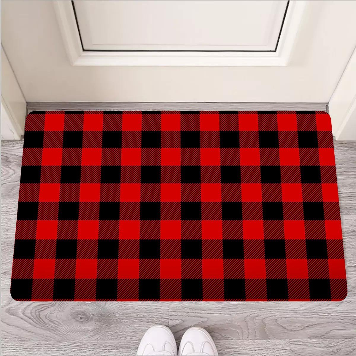 Red Plaid Door Mat-grizzshop