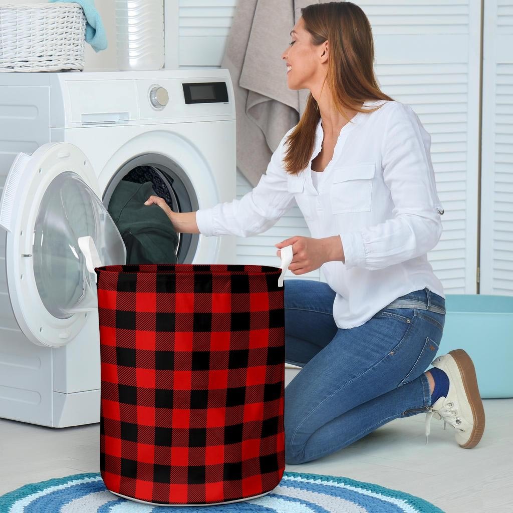 Red Plaid Laundry Basket-grizzshop