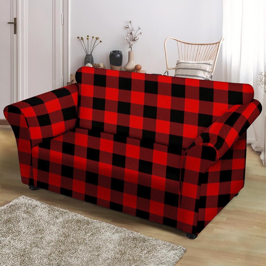 Red Plaid Loveseat Cover-grizzshop