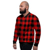 Red Plaid Men's Bomber Jacket-grizzshop