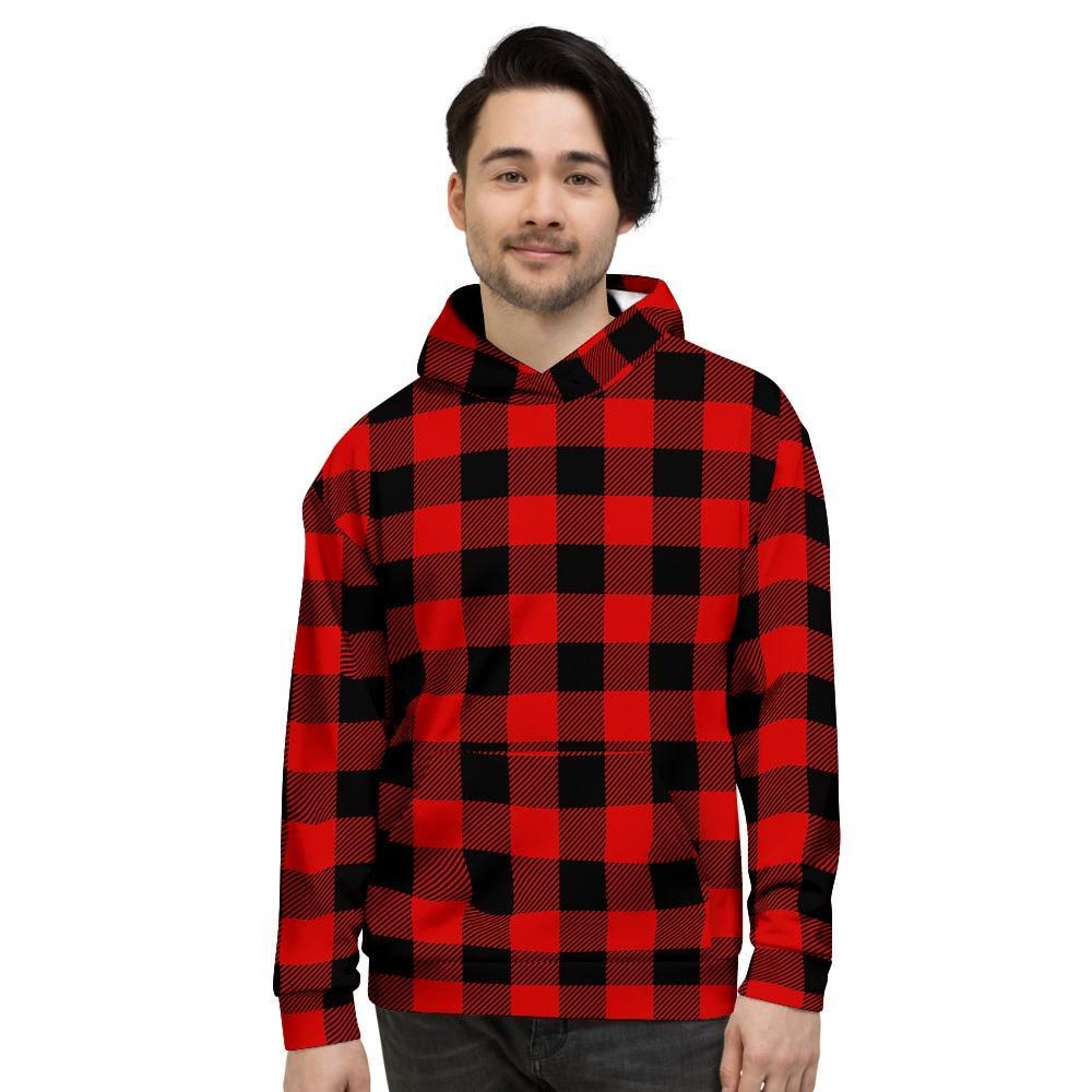 Red Plaid Men's Hoodie-grizzshop