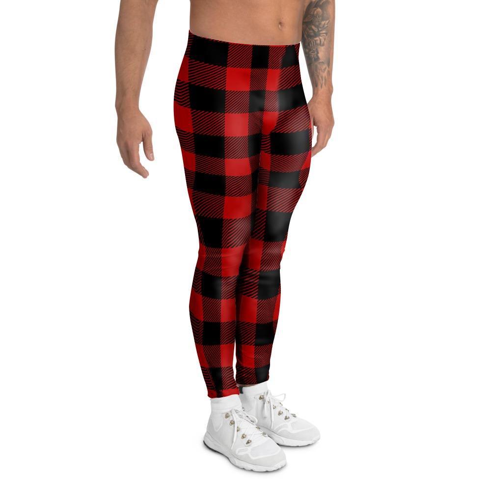 Red Plaid Men's Leggings-grizzshop