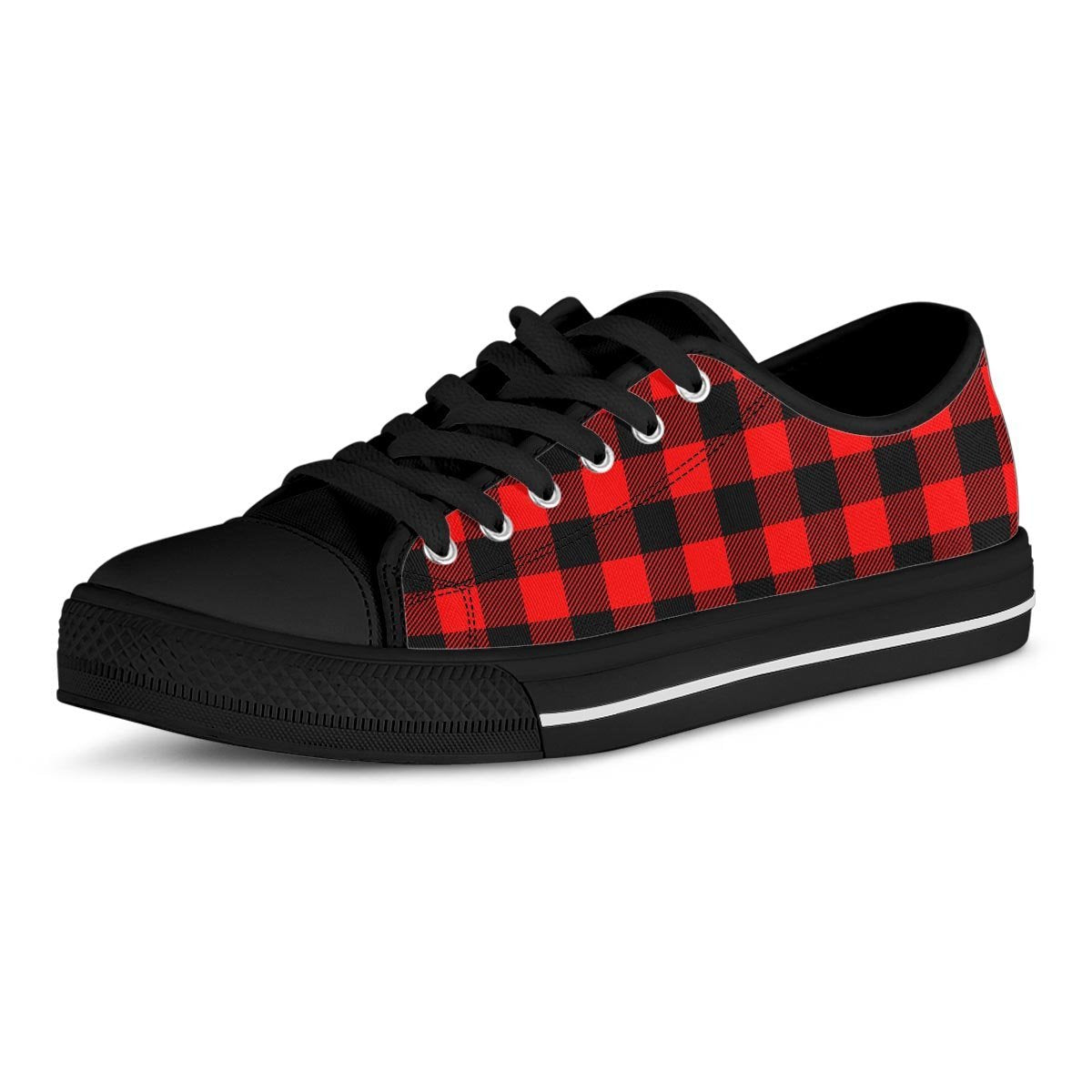 Red Plaid Men's Low Top Shoes-grizzshop