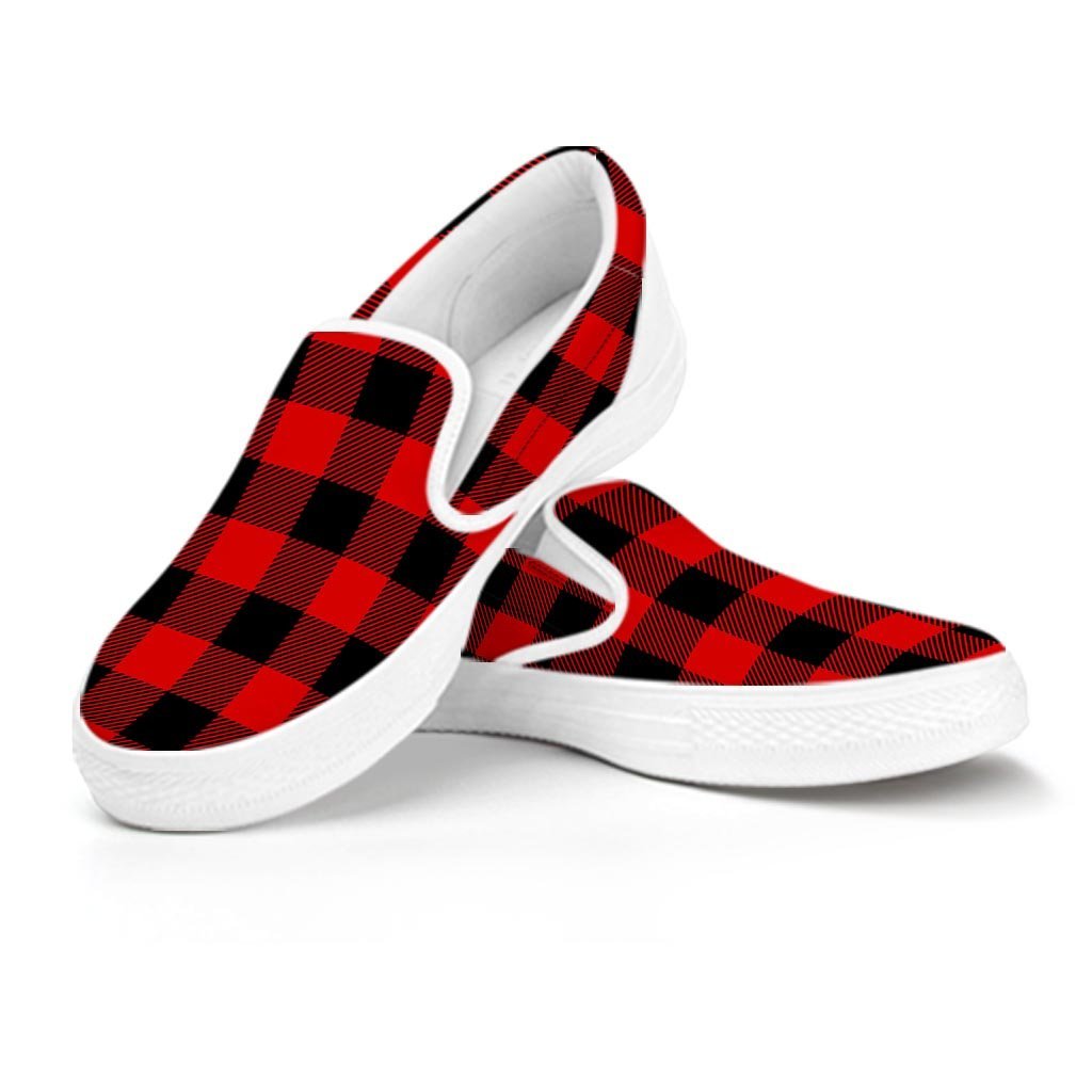 Red Plaid Men's Slip On Sneakers-grizzshop