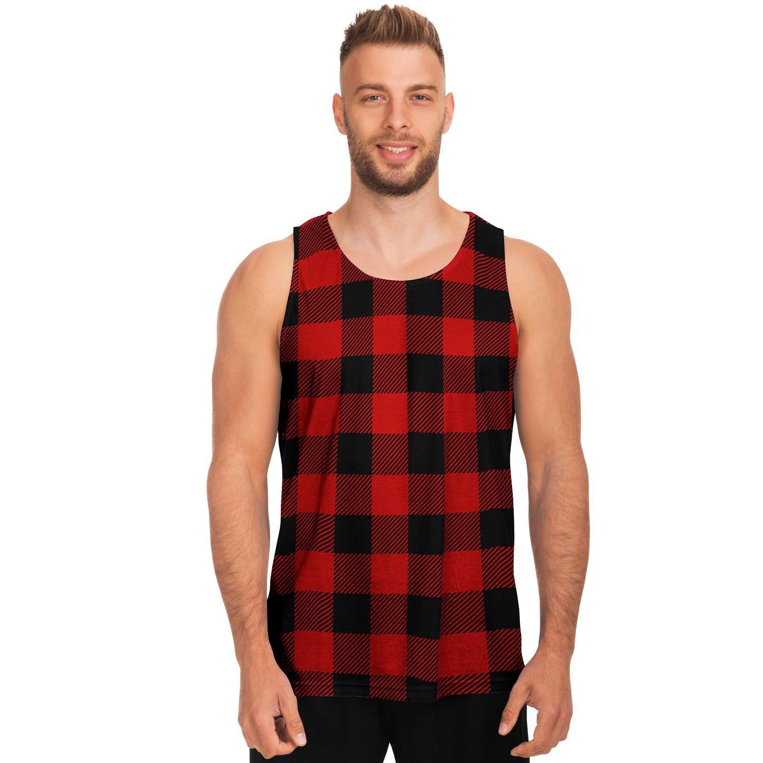 Red Plaid Men's Tank Tops-grizzshop