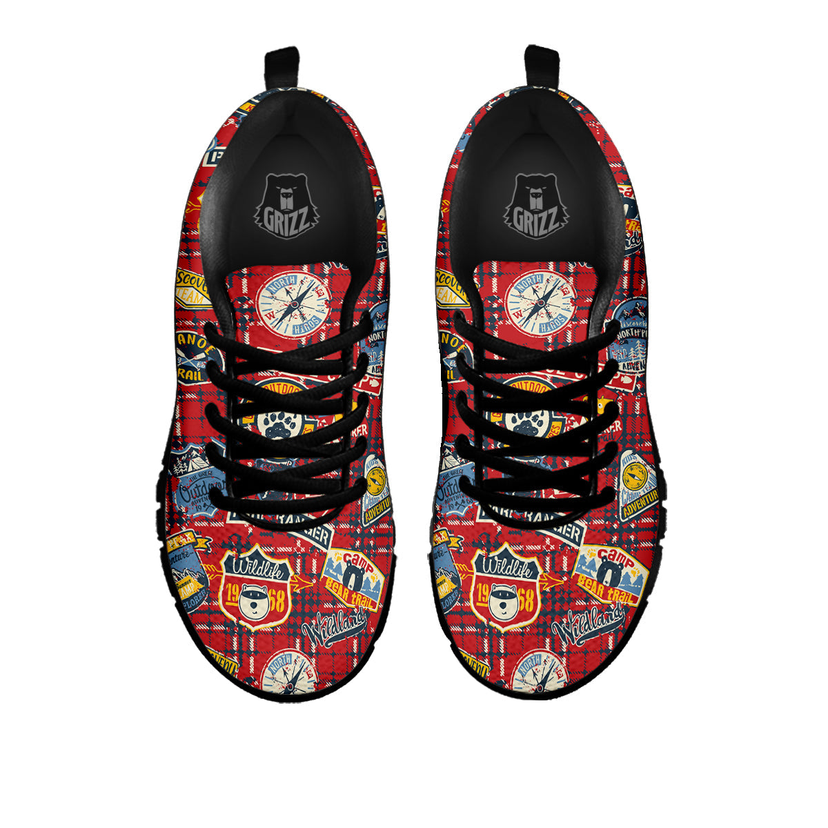 Red Plaid Mountain Camp Tartan Print Black Sneaker-grizzshop