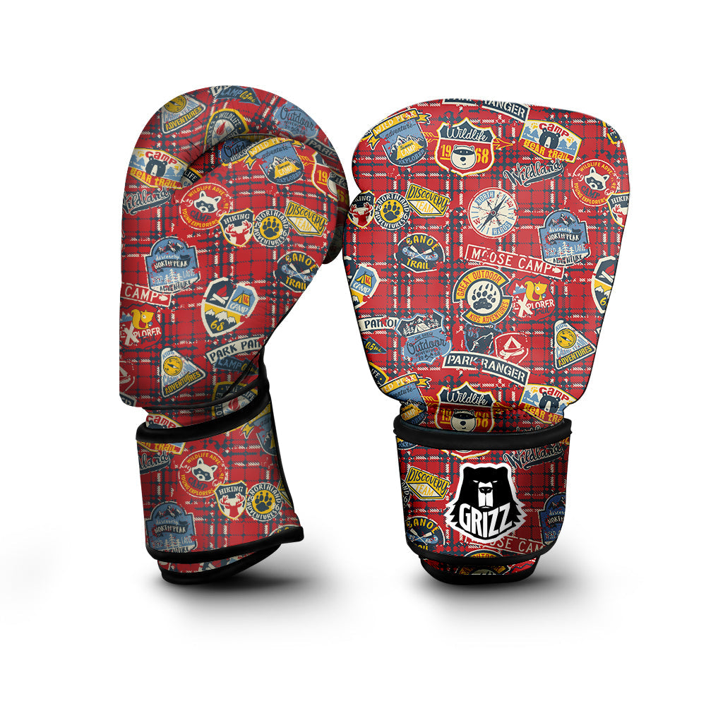 Red Plaid Mountain Camp Tartan Print Boxing Gloves-grizzshop