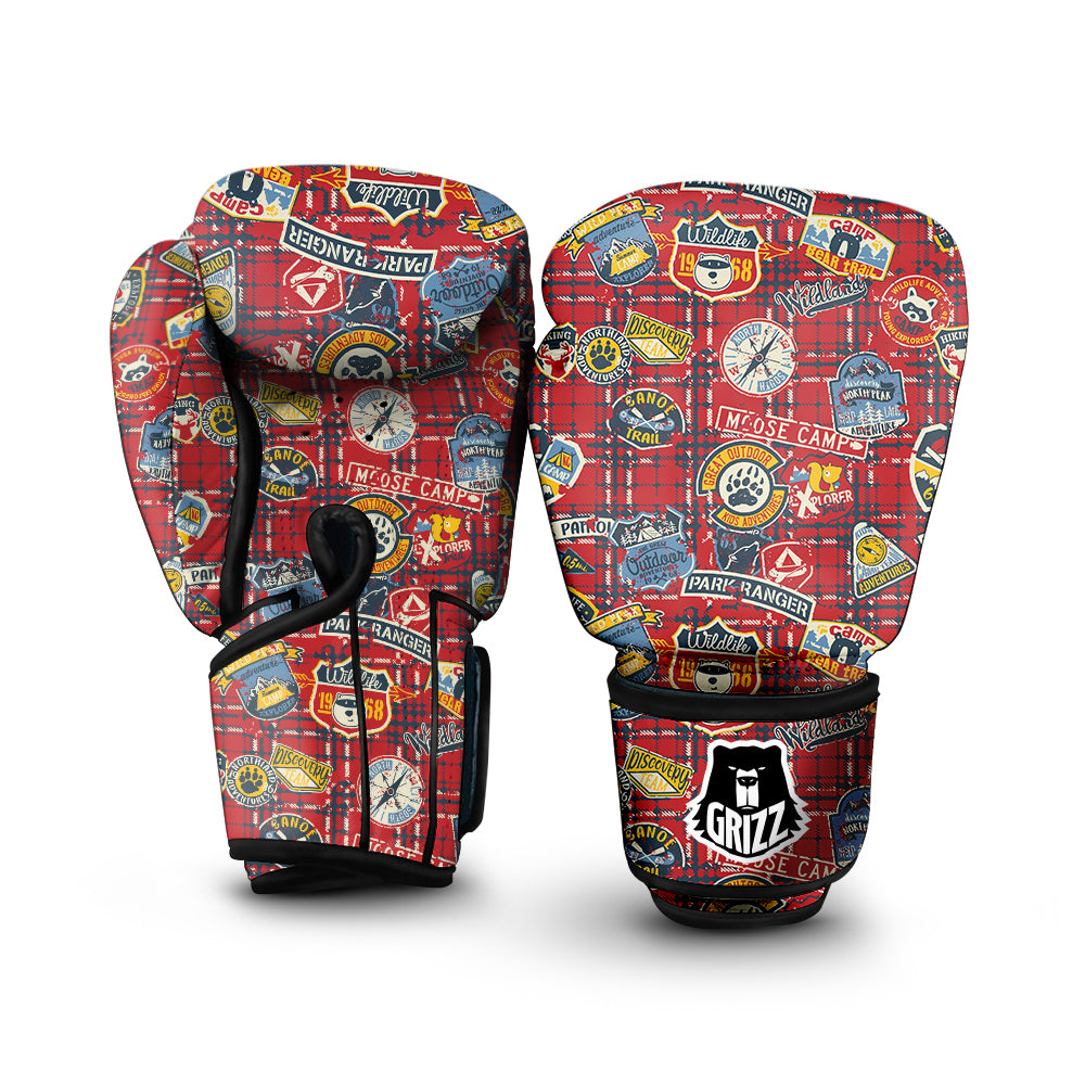 Red Plaid Mountain Camp Tartan Print Boxing Gloves-grizzshop