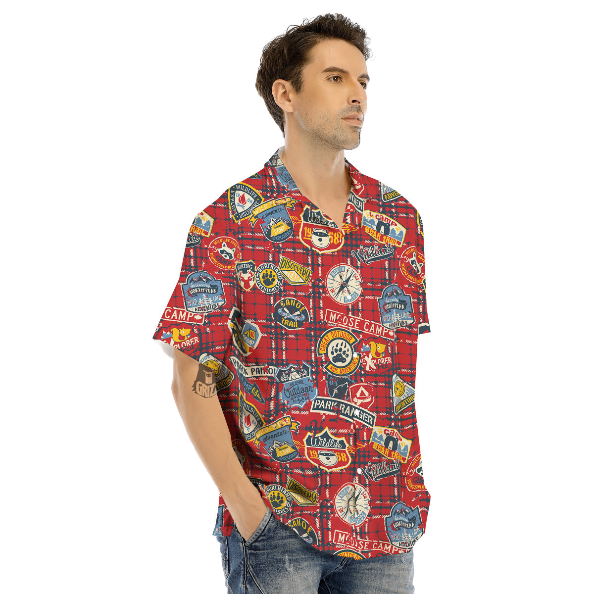 Red Plaid Mountain Camp Tartan Print Men's Hawaiian Shirt-grizzshop