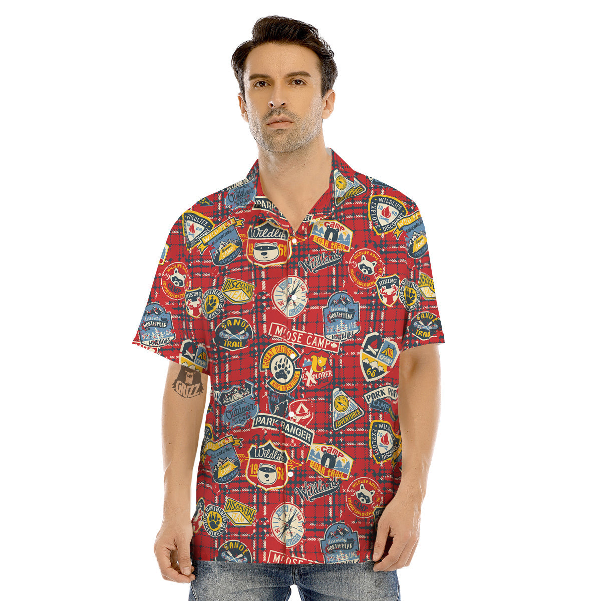 Red Plaid Mountain Camp Tartan Print Men's Hawaiian Shirt-grizzshop