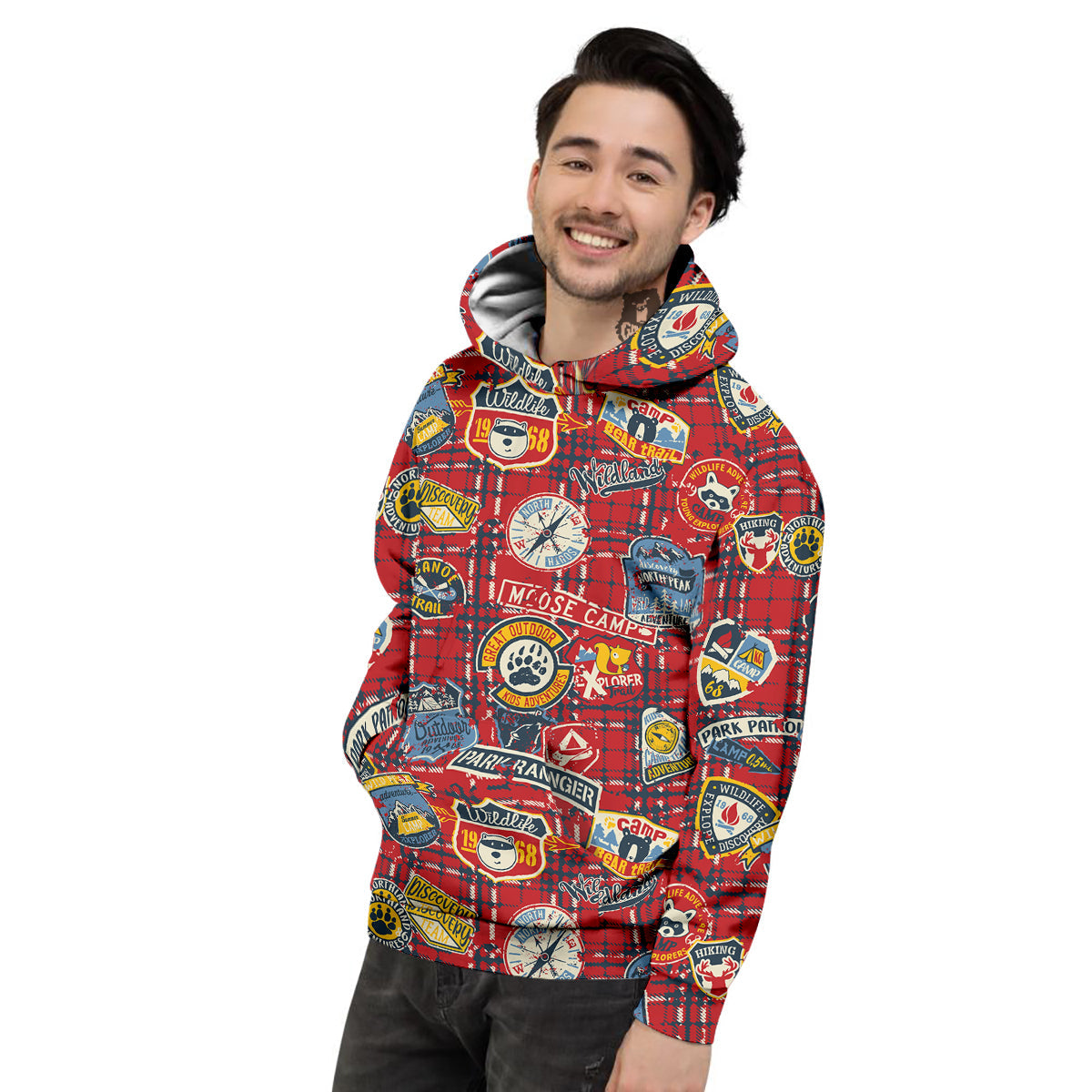 Red Plaid Mountain Camp Tartan Print Men's Hoodie-grizzshop