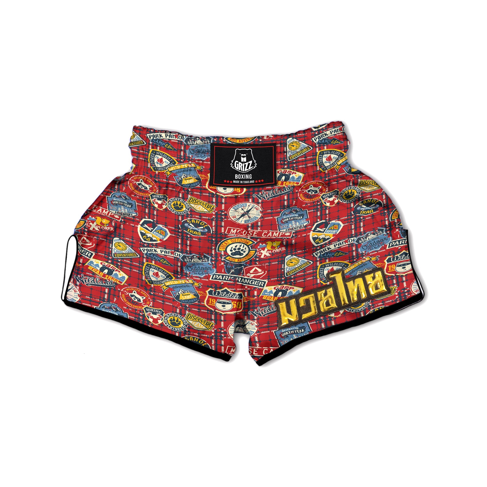 Red Plaid Mountain Camp Tartan Print Muay Thai Boxing Shorts-grizzshop