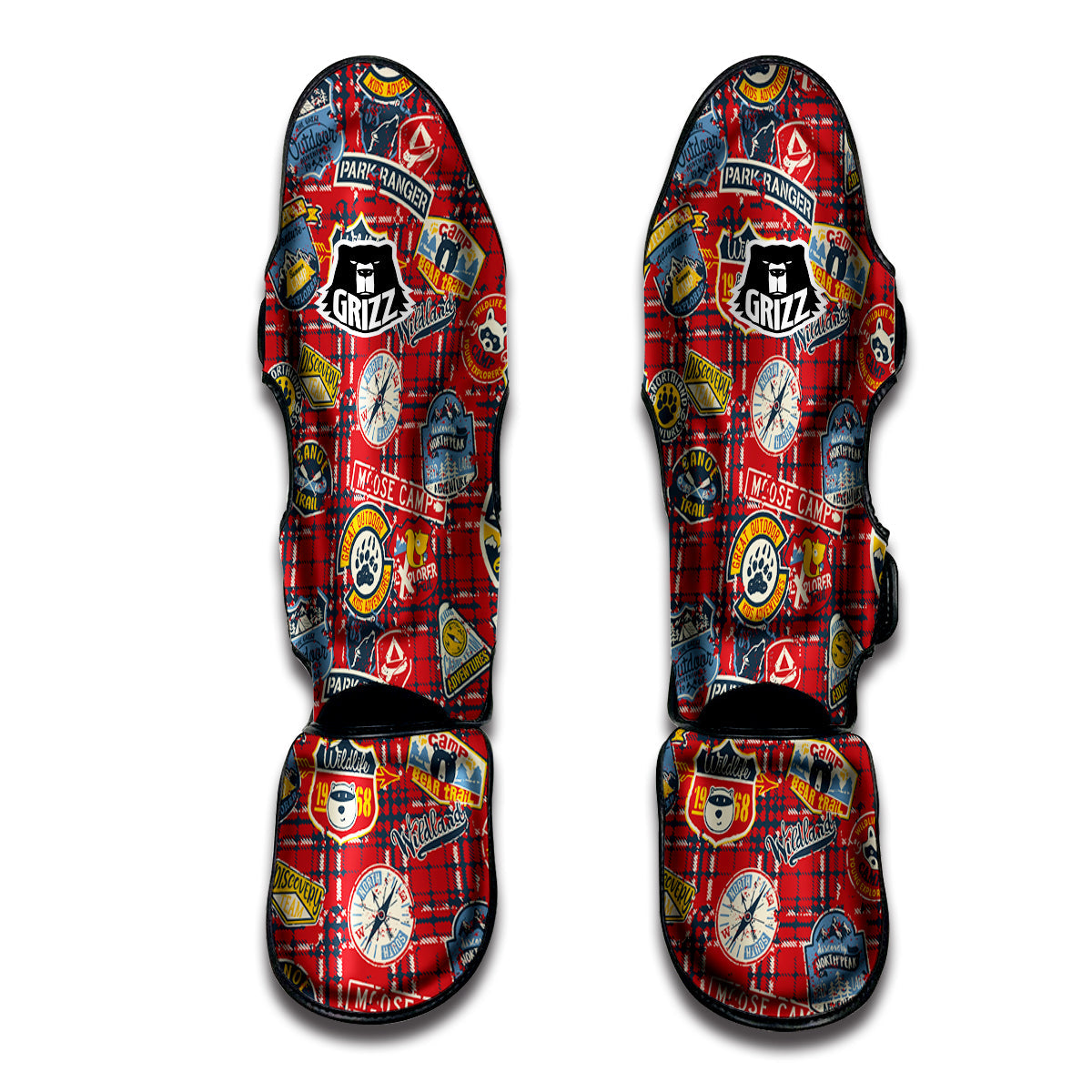 Red Plaid Mountain Camp Tartan Print Muay Thai Shin Guards-grizzshop