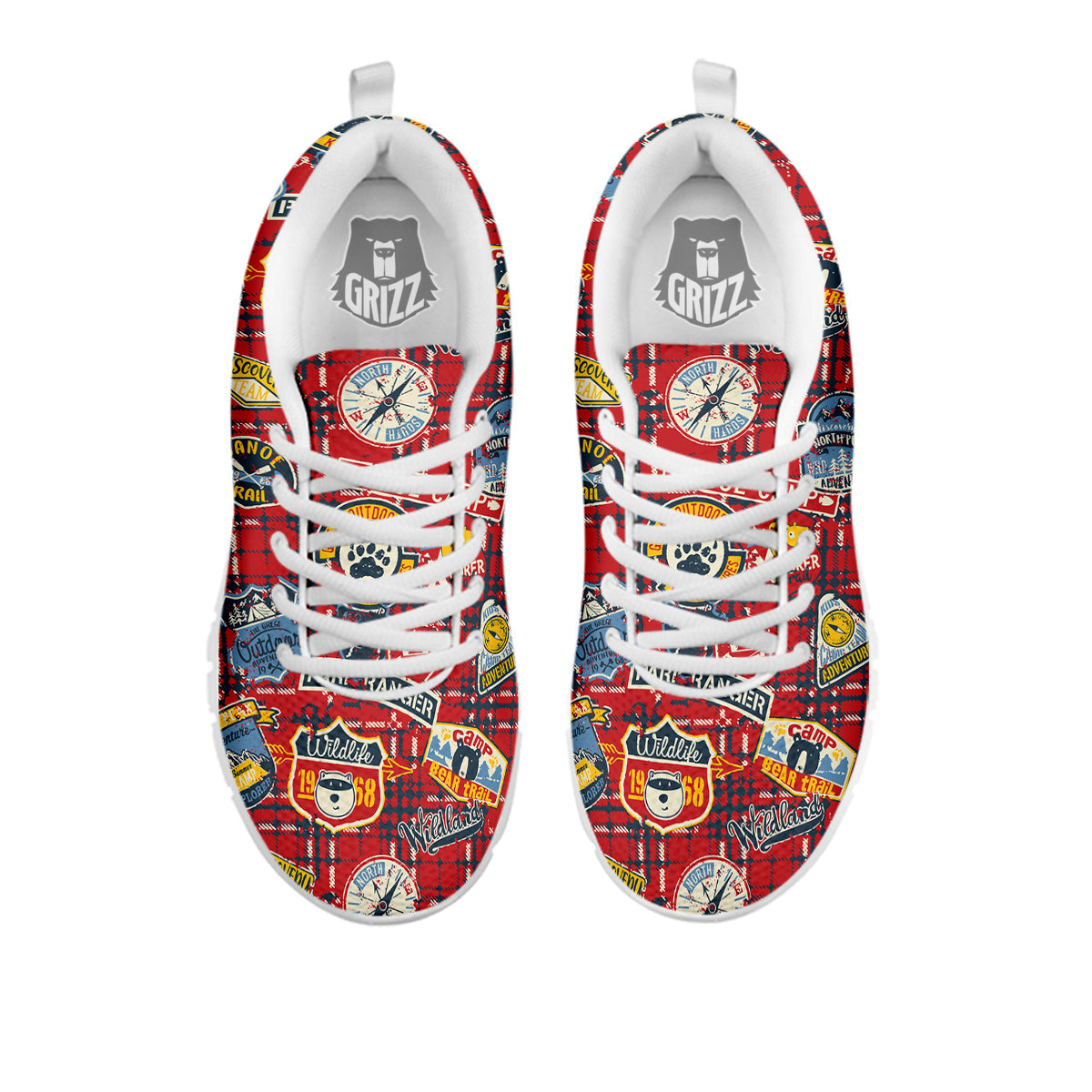 Red Plaid Mountain Camp Tartan Print White Sneaker-grizzshop