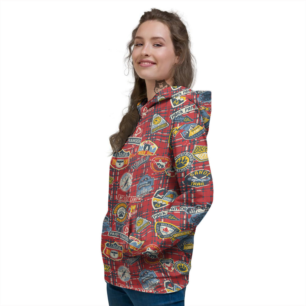 Red Plaid Mountain Camp Tartan Print Women's Hoodie-grizzshop