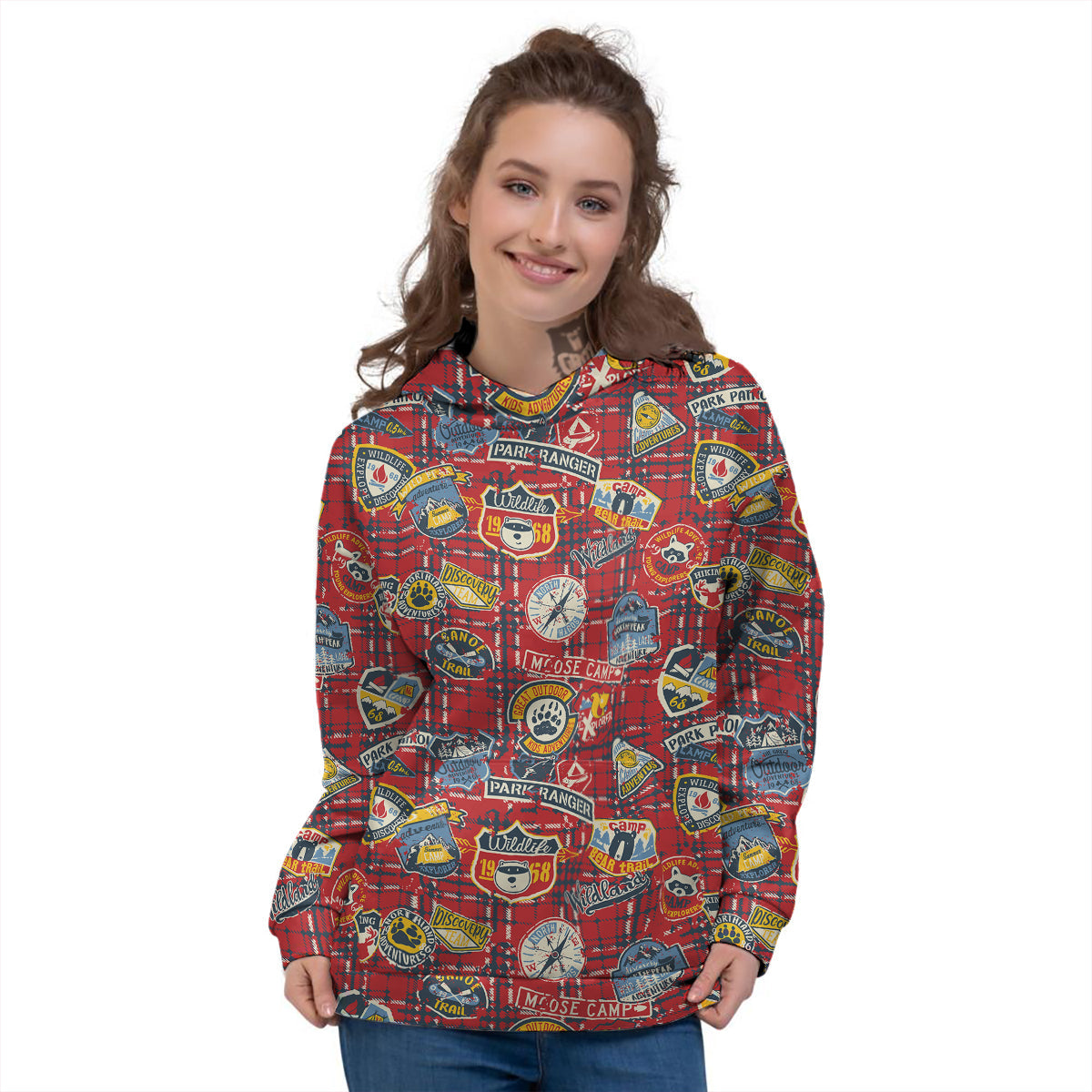 Red Plaid Mountain Camp Tartan Print Women's Hoodie-grizzshop