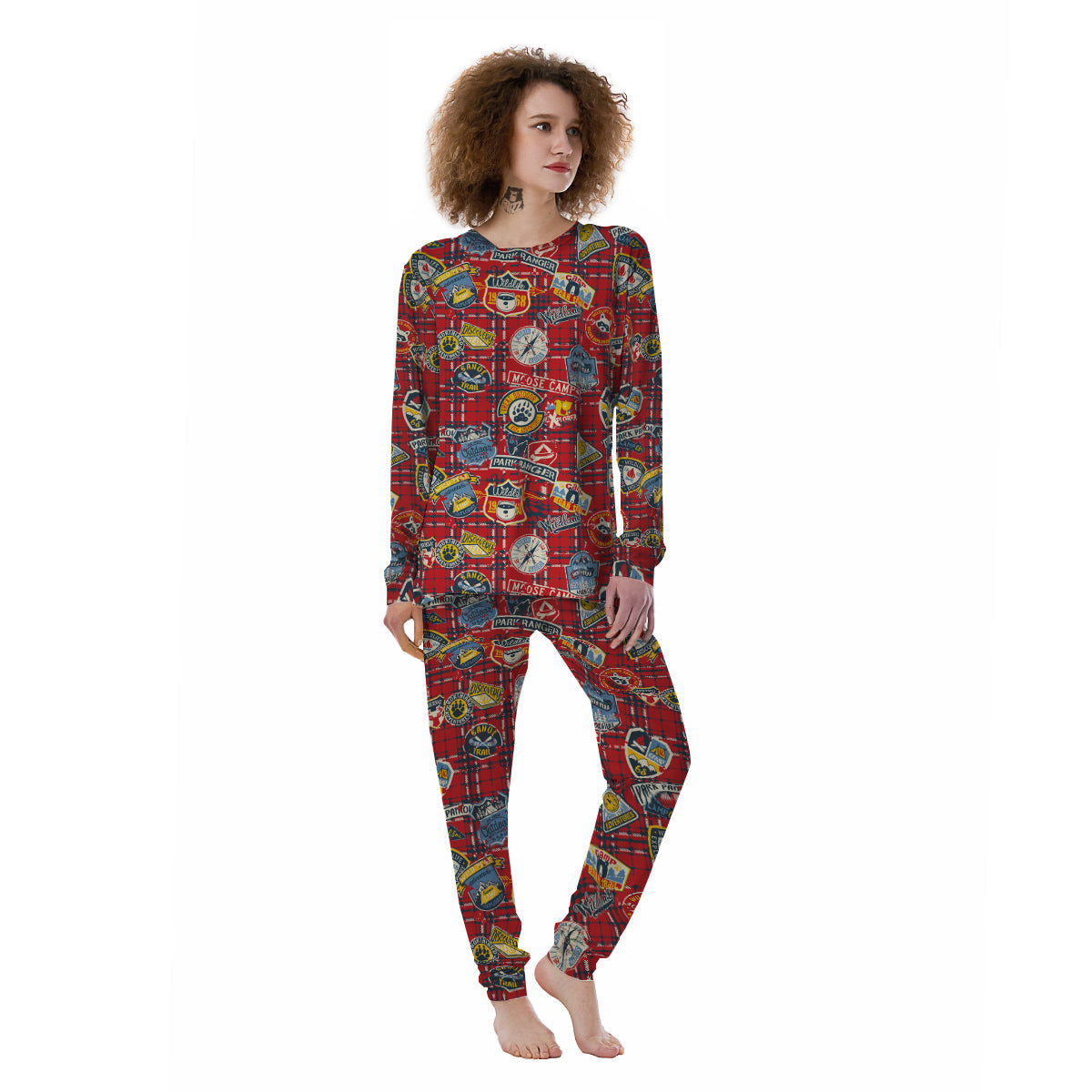 Red Plaid Mountain Camp Tartan Print Women's Pajamas-grizzshop