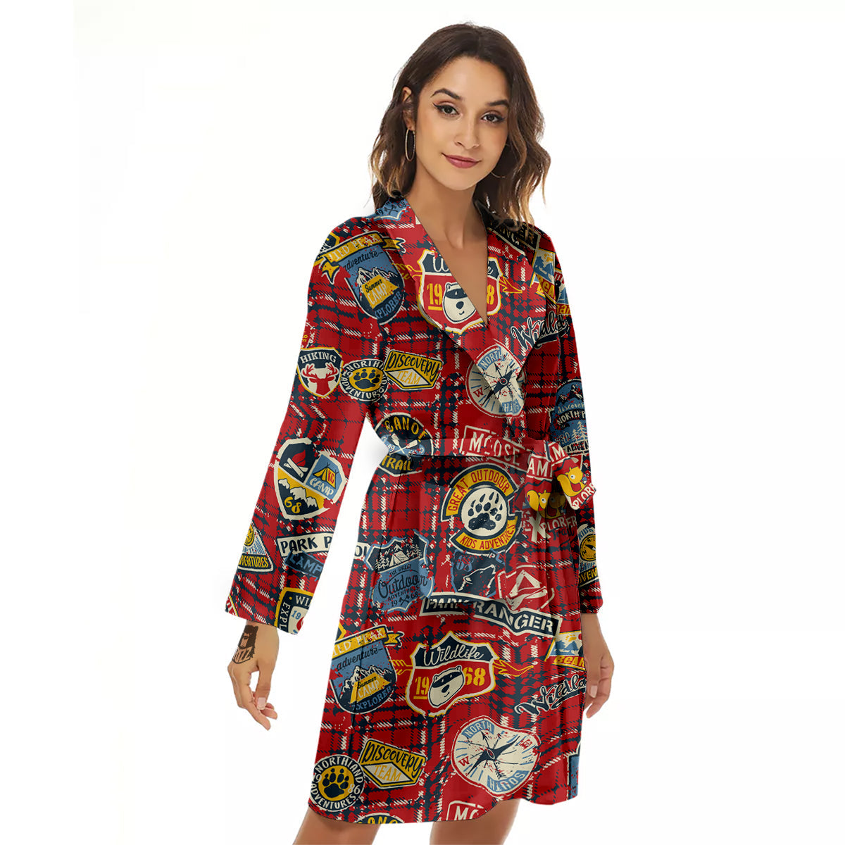 Red Plaid Mountain Camp Tartan Print Women's Robe-grizzshop