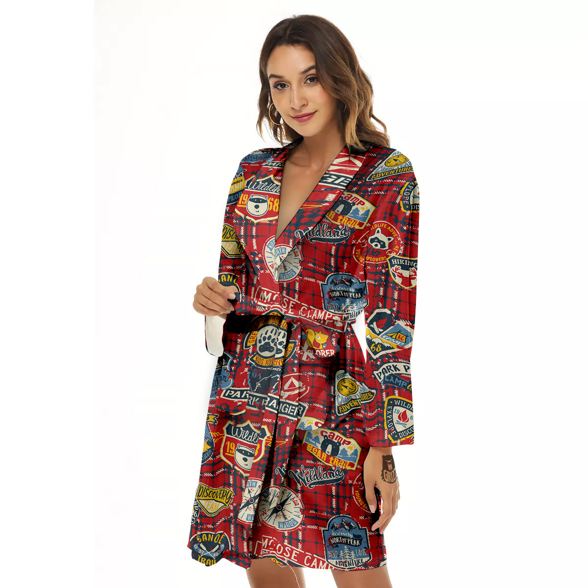 Red Plaid Mountain Camp Tartan Print Women's Robe-grizzshop
