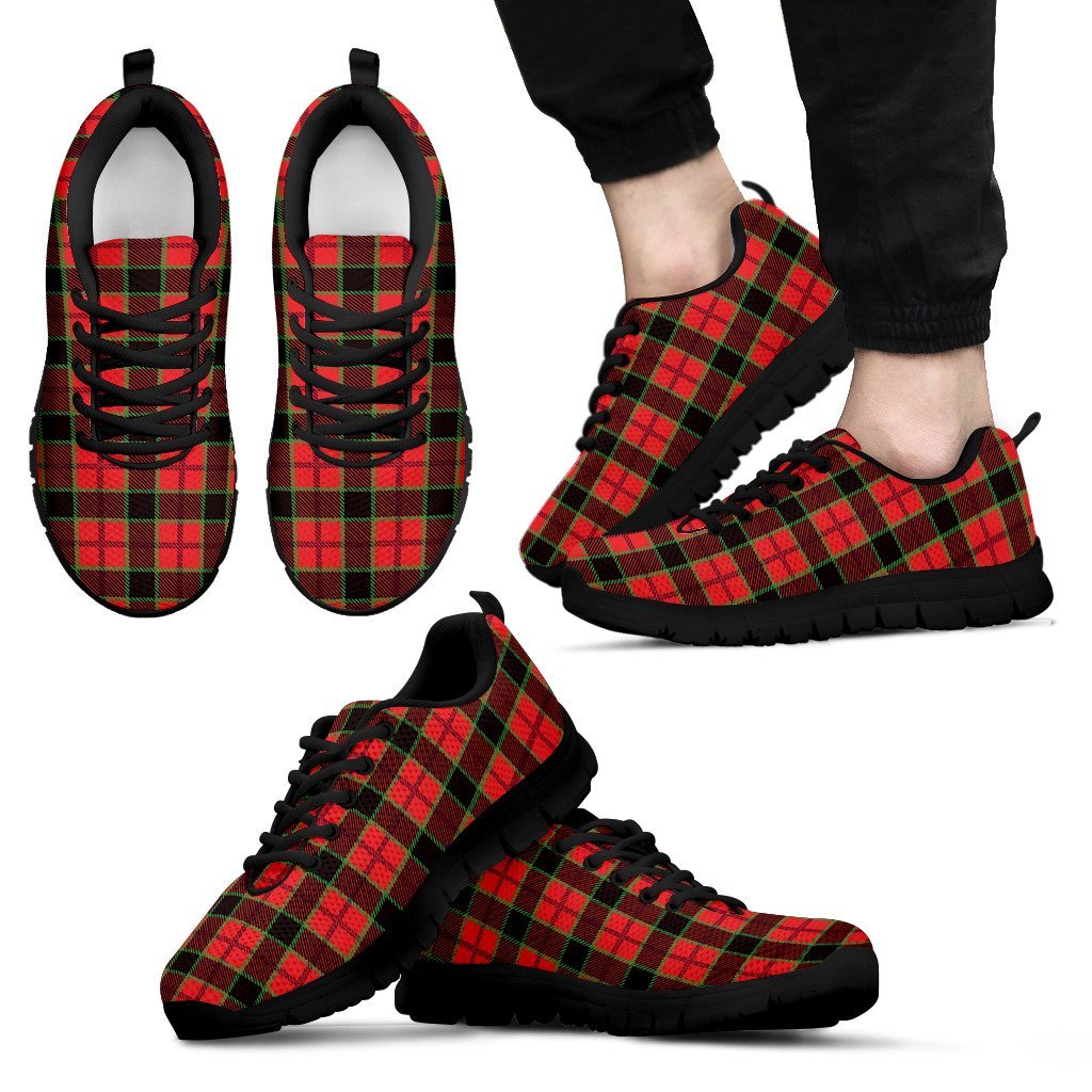 Red Plaid Scottish Royal Stewart Tartan Black Sneaker Shoes For Men Women-grizzshop