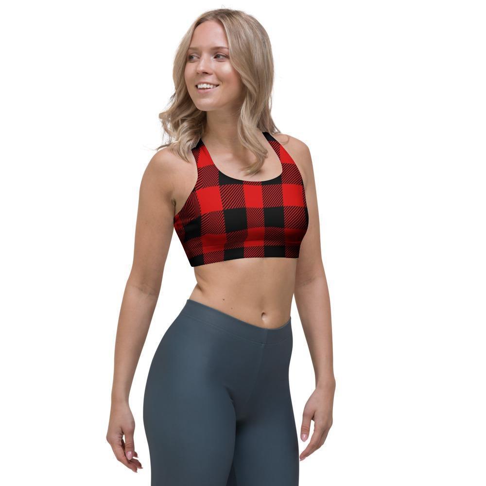Red Plaid Sports Bra-grizzshop