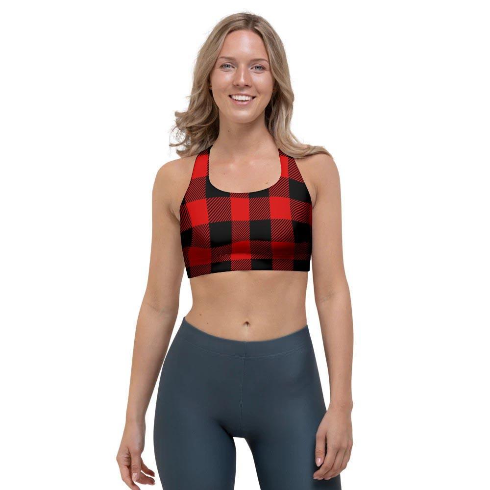 Red Plaid Sports Bra-grizzshop