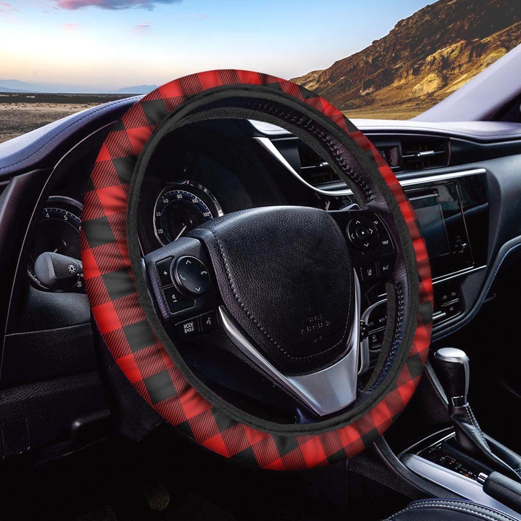 Red Plaid Steering Wheel Cover-grizzshop