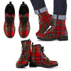 Red Plaid Tartan Black Leather Boots For Men-grizzshop