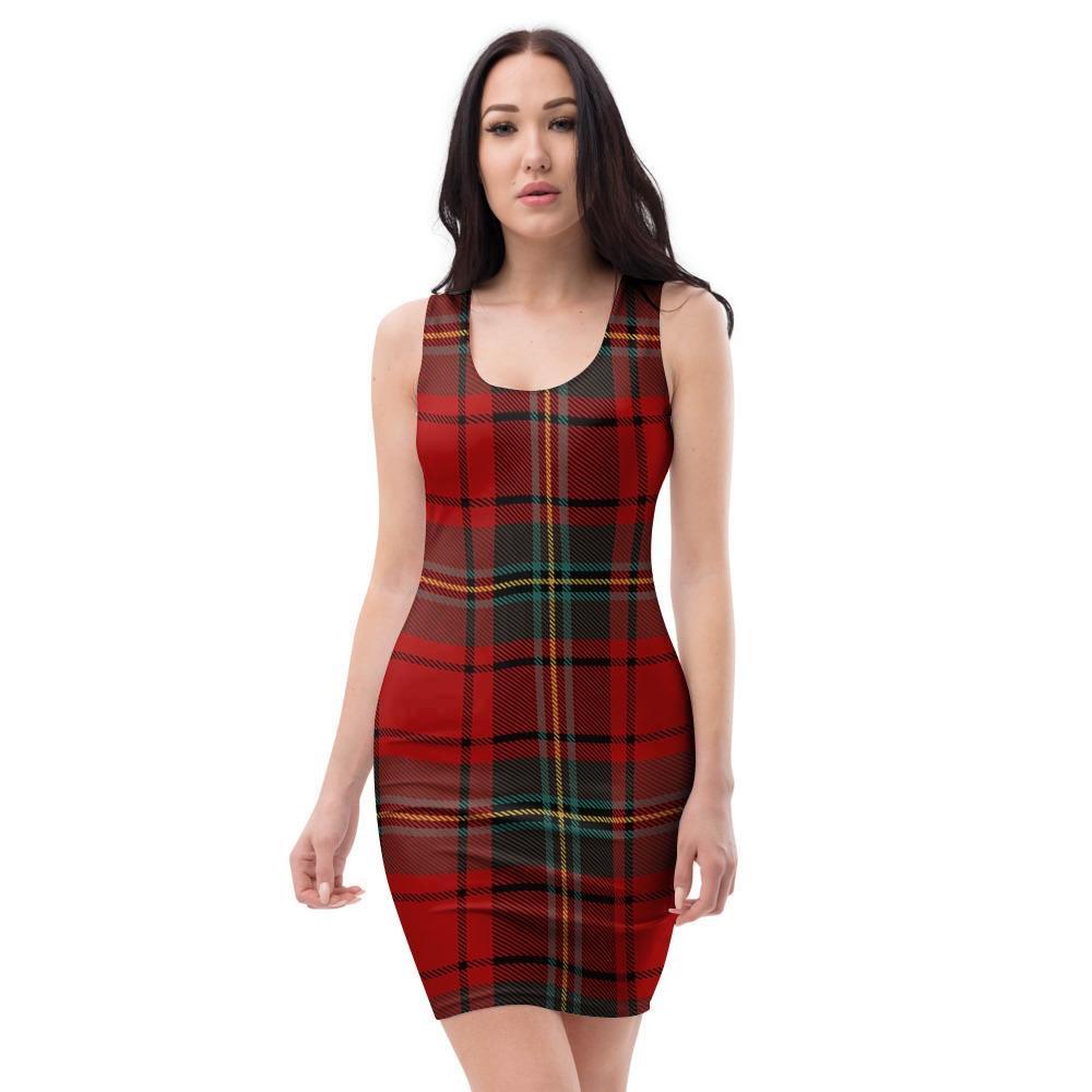 Red Plaid Tartan Bodycon Dress-grizzshop