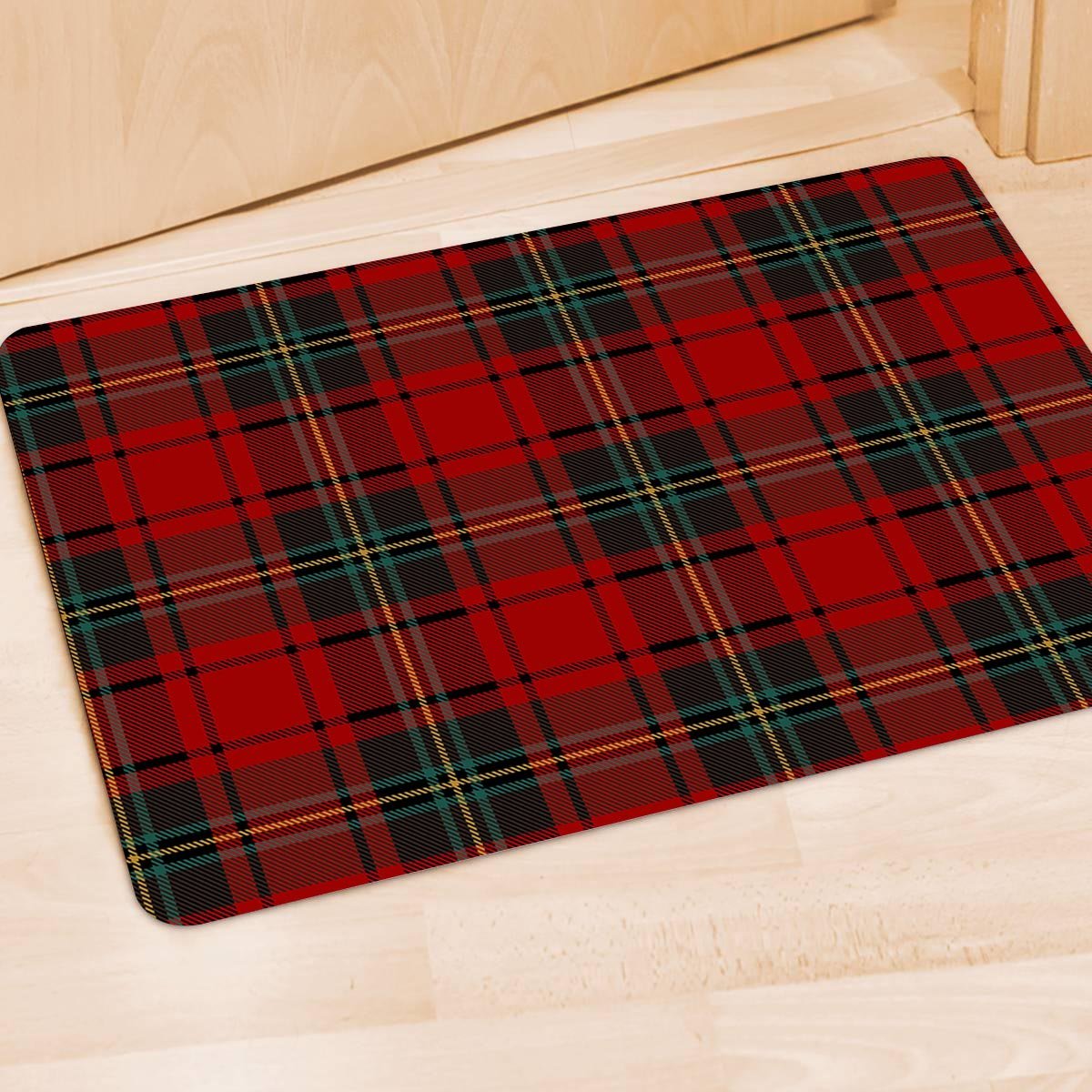Red Plaid Tartan Door Mat-grizzshop