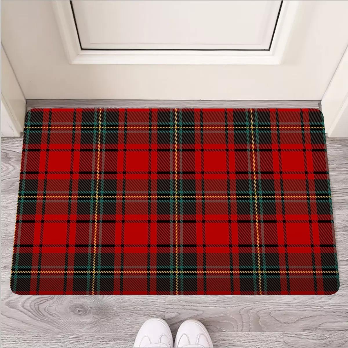 Red Plaid Tartan Door Mat-grizzshop