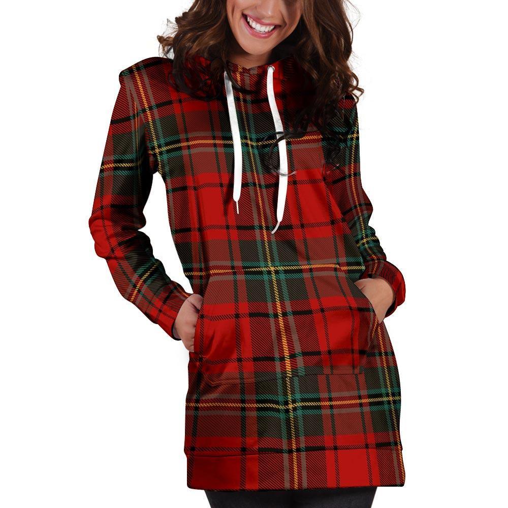 Red Plaid Tartan Hoodie Dress-grizzshop