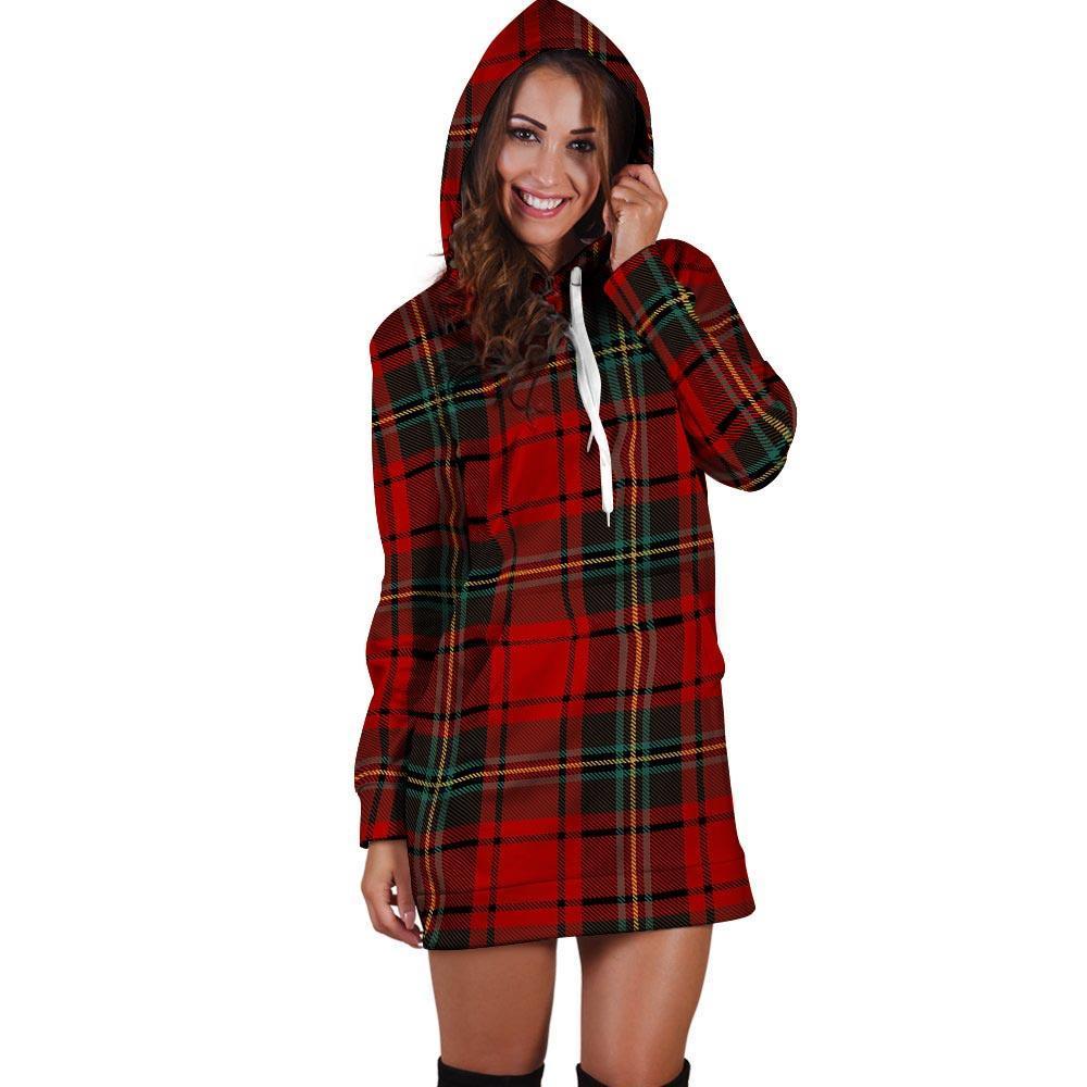 Red Plaid Tartan Hoodie Dress-grizzshop