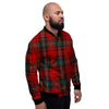 Red Plaid Tartan Men's Bomber Jacket-grizzshop