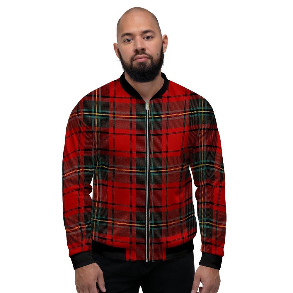 Red Plaid Tartan Men's Bomber Jacket-grizzshop