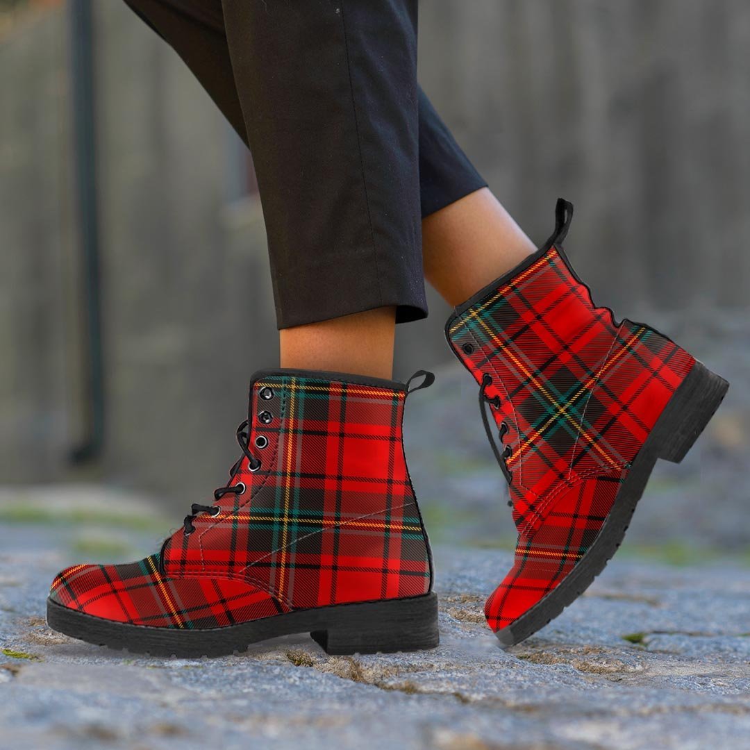 Red Plaid Tartan Men's Boots-grizzshop