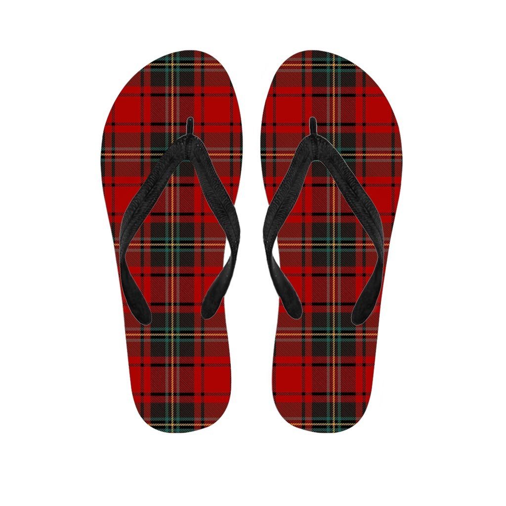 Red Plaid Tartan Men's Flip Flops-grizzshop