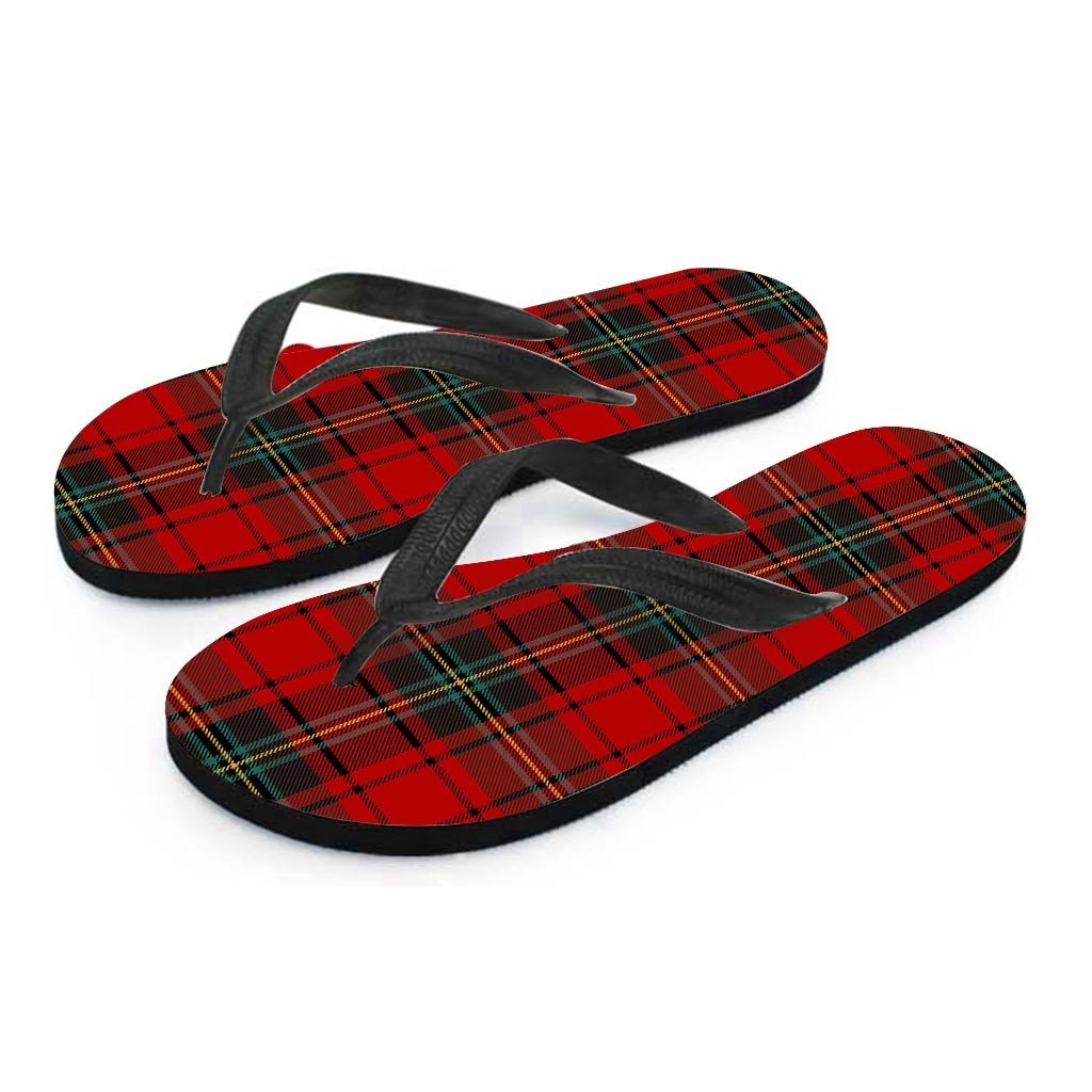 Red Plaid Tartan Men's Flip Flops-grizzshop