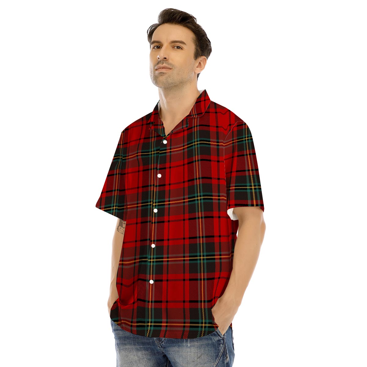 Red Plaid Tartan Men’s Hawaiian Shirt-grizzshop
