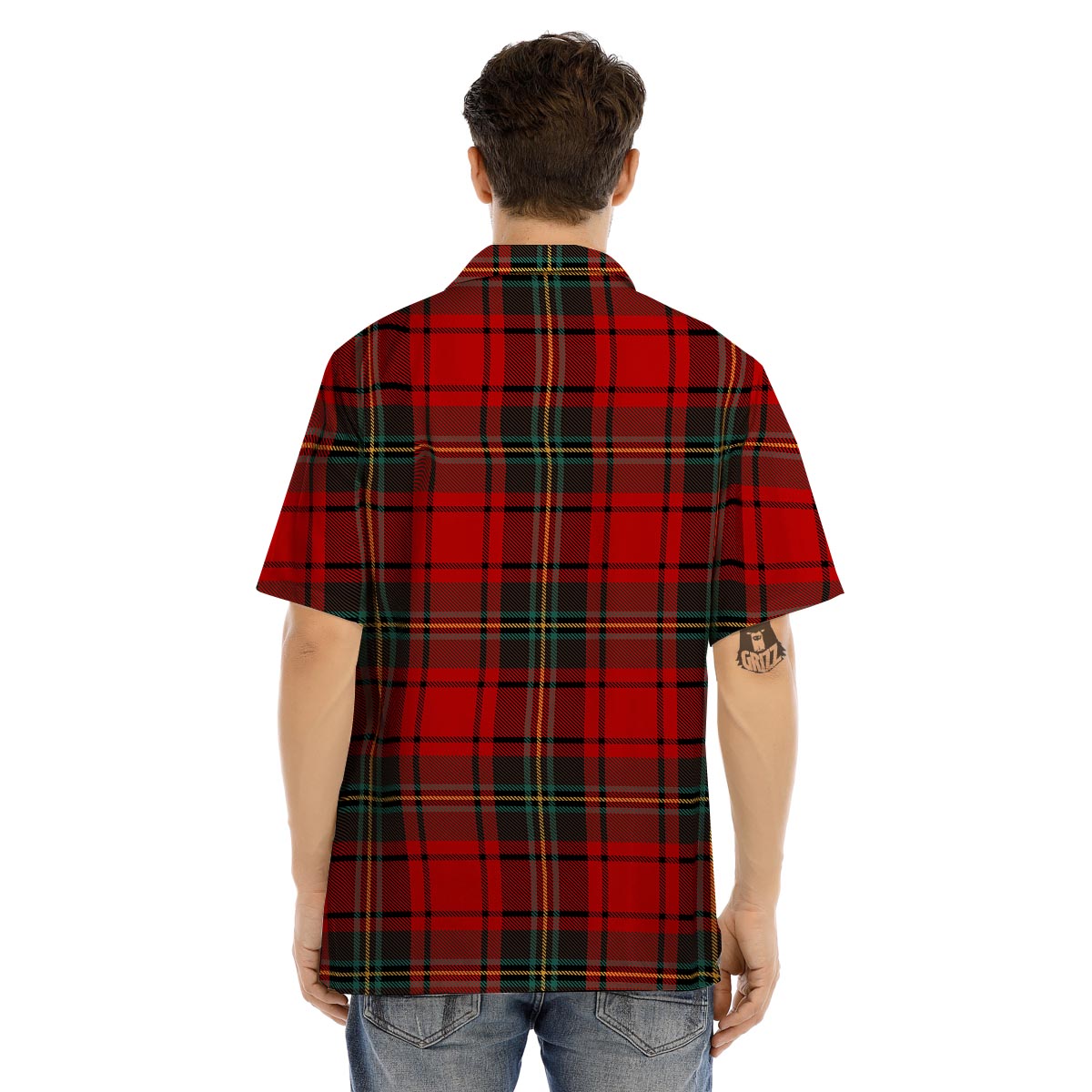 Red Plaid Tartan Men’s Hawaiian Shirt-grizzshop