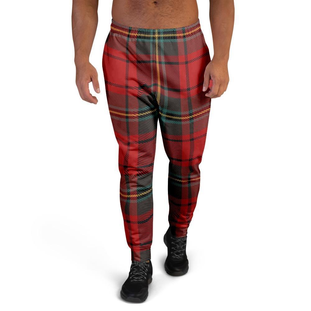 Red Plaid Tartan Men's Joggers-grizzshop