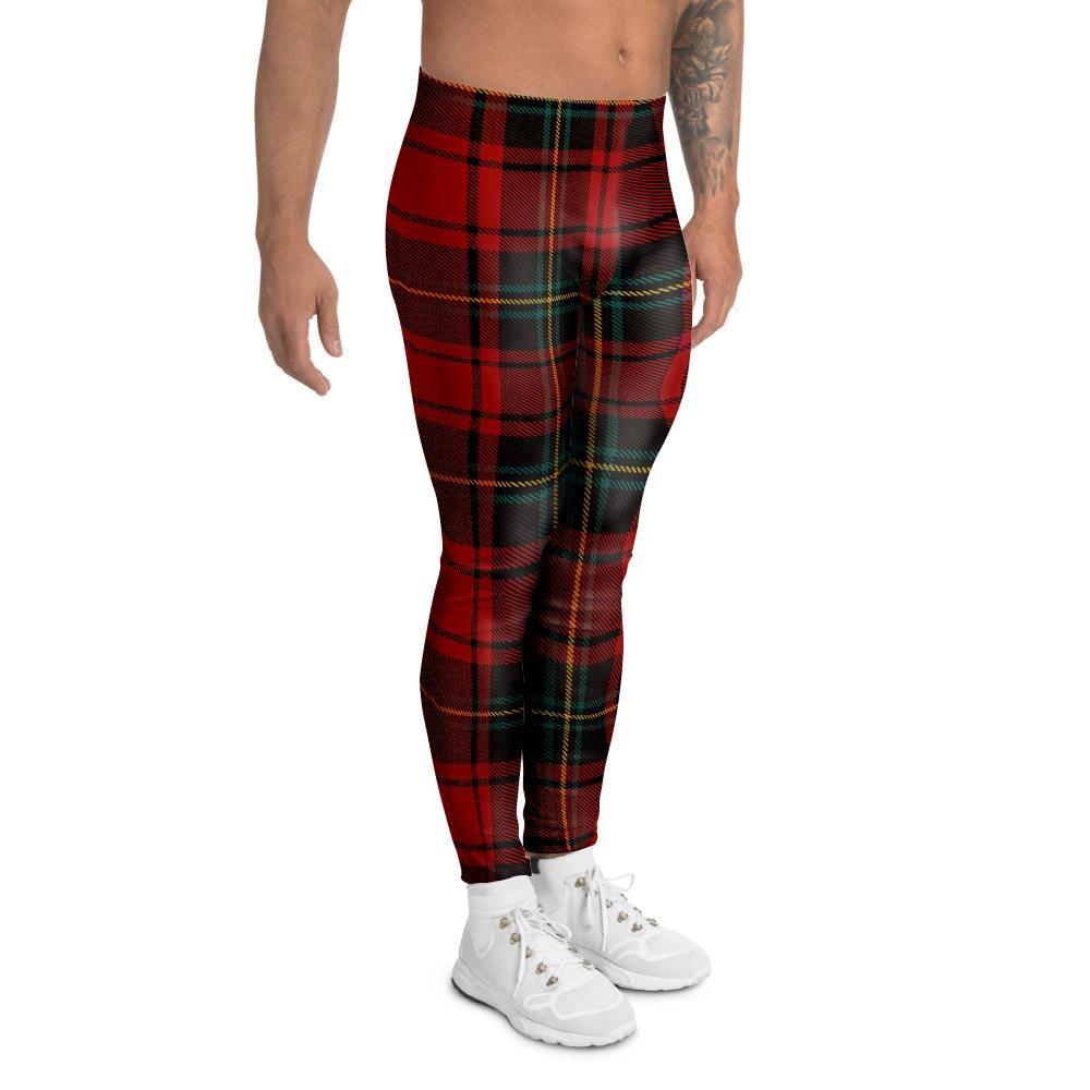 Red Plaid Tartan Men's Leggings-grizzshop