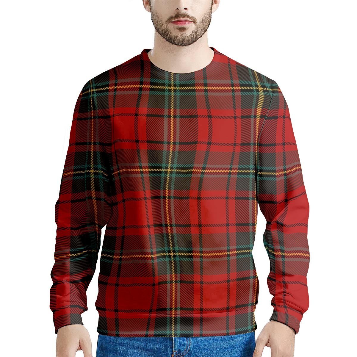 Red Plaid Tartan Men's Sweatshirt-grizzshop