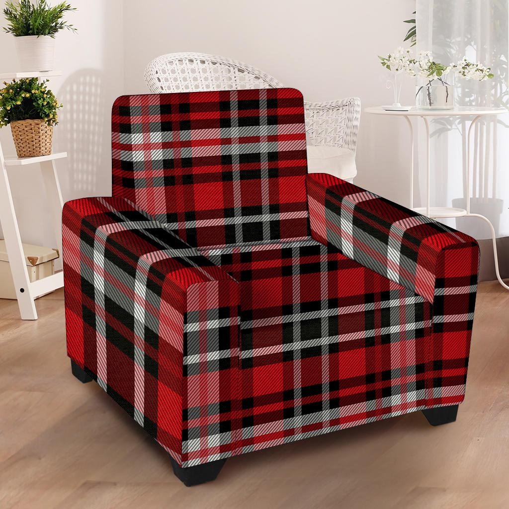 Red Plaid Tartan Print Armchair Cover-grizzshop