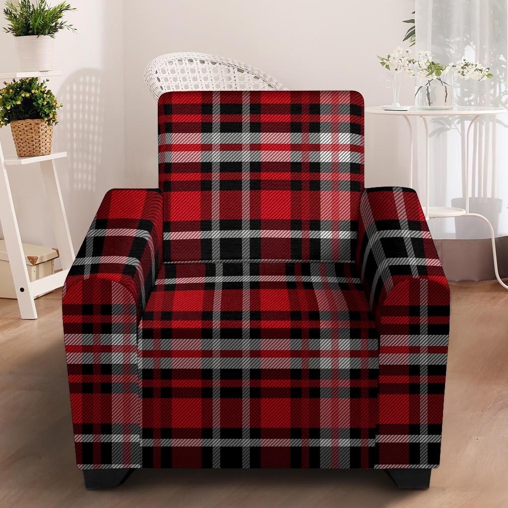 Red Plaid Tartan Print Armchair Cover-grizzshop