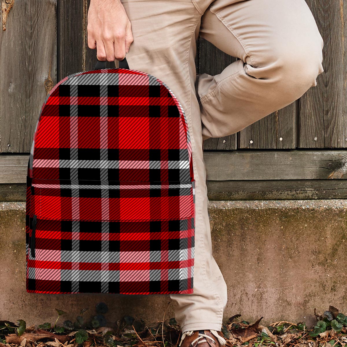 Red Plaid Tartan Print Backpack-grizzshop