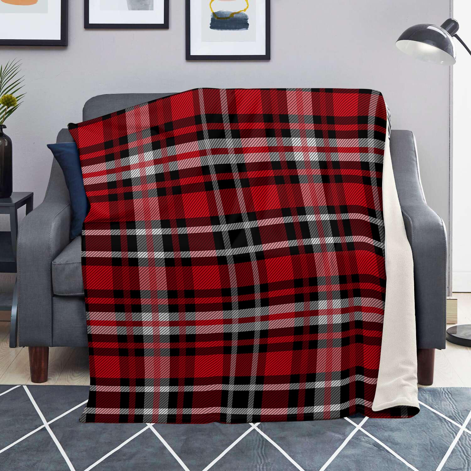 Red Plaid Tartan Print Blanket-grizzshop